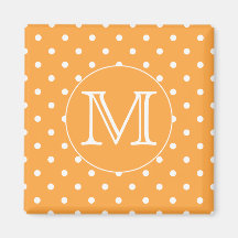 Custom Monogram. Orange and White Polka Dot. Refrigerator Magnets