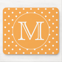 Custom Monogram. Orange and White Polka Dot. Mousepad