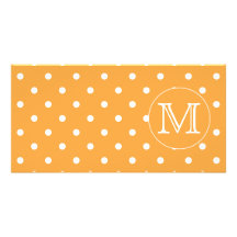 Custom Monogram. Orange and White Polka Dot. Photo Card Template