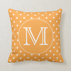 Custom Monogram. Orange and White Polka Dot. Pillow