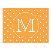 Custom Monogram. Orange and White Polka Dot. Postcards