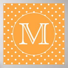 Custom Monogram. Orange and White Polka Dot. Print