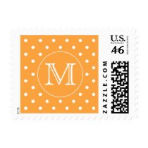 Custom Monogram. Orange and White Polka Dot. Stamp