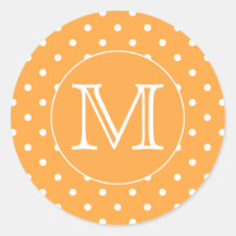 Custom Monogram. Orange and White Polka Dot. Stickers