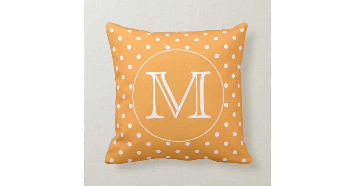 Custom Monogram. Orange and White Polka Dot. Throw Pillow Zazzle