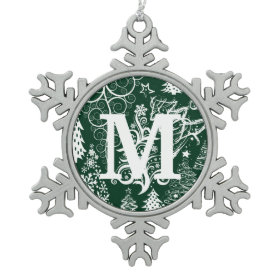Custom Monogram Pewter Snowflake Xmas Ornaments