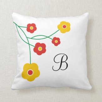 Custom Monogram Pillow :Yellow And Red Flowers