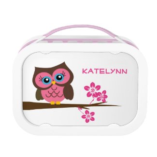 Custom Monogram Pink Owl Lunch Box