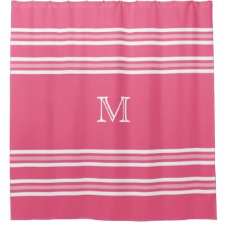 Custom Monogram Pink White Striped Shower Curtain