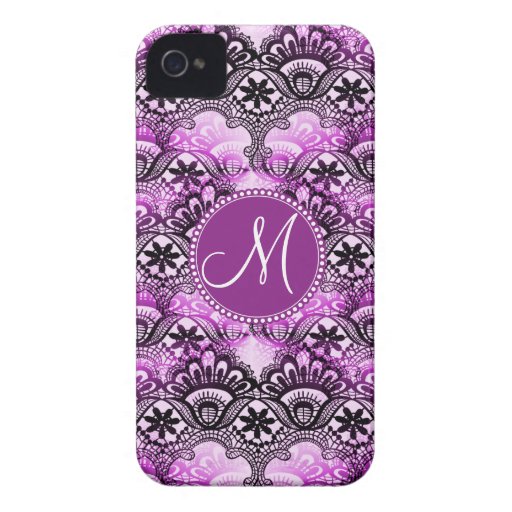 Custom Monogram Purple Lace Damask Pattern Case Mate Iphone 4 Case Zazzle