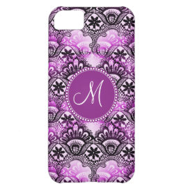 Custom Monogram Purple Lace Damask Pattern iPhone 5C Case