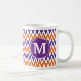 Custom Monogram Purple Orange Chevron Pattern Coffee Mug