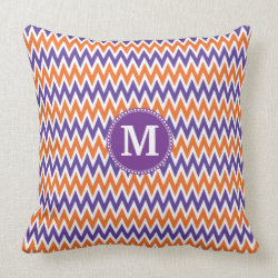 Custom Monogram Purple Orange Chevron Pattern Pillow