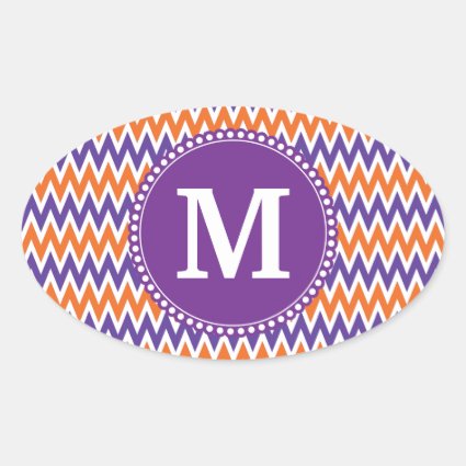 Custom Monogram Purple Orange Chevron Pattern Oval Sticker