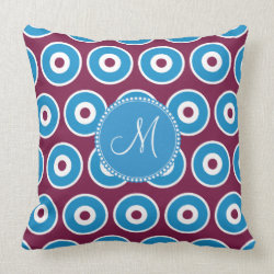 Custom Monogram Purple Teal Concentric Circles Pillows