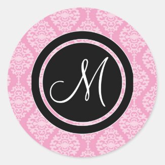 Custom Monogram Seals|Elegant Pink Damask Pattern