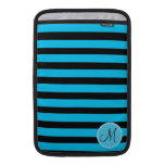 Custom Monogram Teal Blue and White Stripe Pattern MacBook Sleeve