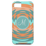 Custom Monogram Tribal Coral Aqua Ripples Waves iPhone 5 Case