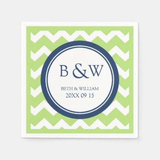 Custom Monogram Wedding Napkin Lime Blue Chevron Disposable Napkin