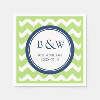 Custom Monogram Wedding Napkin Lime Blue Chevron Disposable Napkin