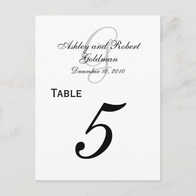 Custom Monogram Wedding Table Number Cards Postcards