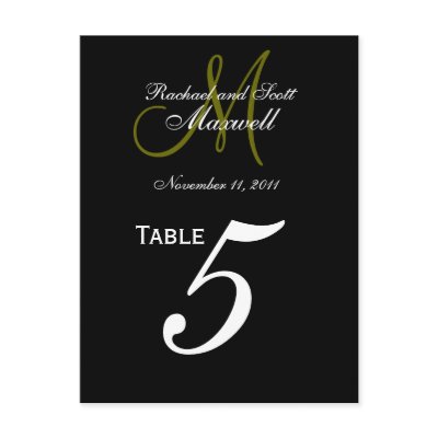 Custom Monogram Wedding Table Number Cards Post Cards