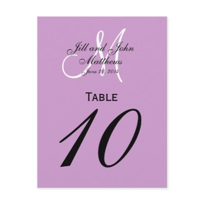 Custom Monogram Wedding Table Number Purple Postcards