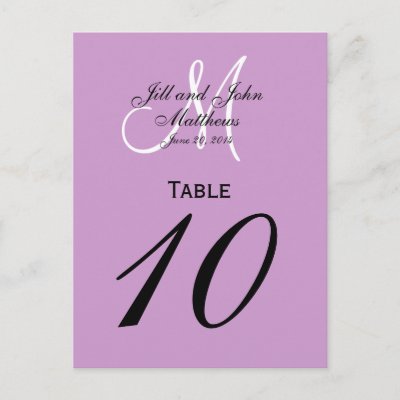 Custom Monogram Wedding Table Number Purple Postcards by monogramgallery
