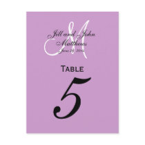 Custom Monogram Wedding Table Number Purple Post Cards