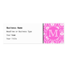 Custom Monogram. White and Pink Damask Pattern. Business Cards