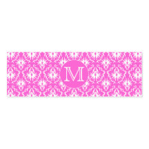 Custom Monogram. White and Pink Damask Pattern. Business Card