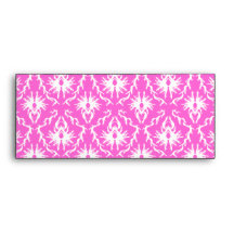 Custom Monogram. White and Pink Damask Pattern. Envelope