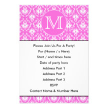 Custom Monogram. White and Pink Damask Pattern. Invitations