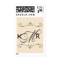 Custom monogram with  tan and black postage stamp