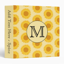 Custom Monogram, with Yellow Sunflowers. Vinyl Binder