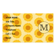 Custom Monogram, with Yellow Sunflowers. Business Card Templates
