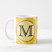 Custom Monogram, with Yellow Sunflowers. Classic White Coffee Mug
