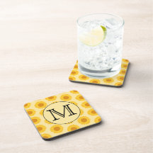 Custom Monogram, with Yellow Sunflowers. Coasters
