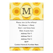 Custom Monogram, with Yellow Sunflowers. Invitation