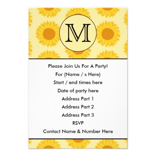 Custom Monogram, with Yellow Sunflowers. Invitation