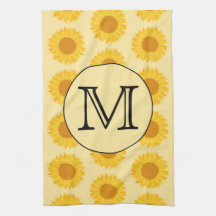 Custom Monogram, with Yellow Sunflowers. Hand Towels