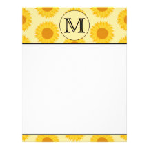 Custom Monogram, with Yellow Sunflowers. Letterhead Design