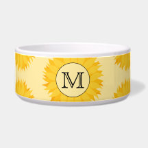 Custom Monogram, with Yellow Sunflowers. Dog Food Bowls