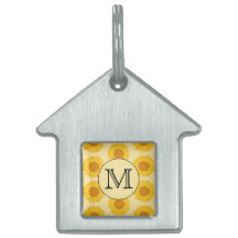 Custom Monogram, with Yellow Sunflowers. Pet Tags