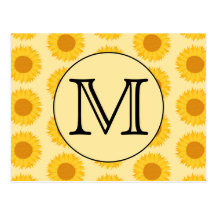 Custom Monogram, with Yellow Sunflowers. Post Card