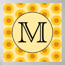 Custom Monogram, with Yellow Sunflowers. Print