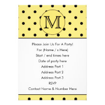 Custom Monogram Yellow and Black Polka Dot Pattern Announcement