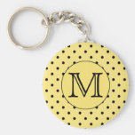 Custom Monogram Yellow and Black Polka Dot Pattern Keychains