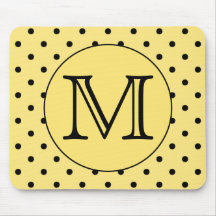 Custom Monogram Yellow and Black Polka Dot Pattern Mousepads