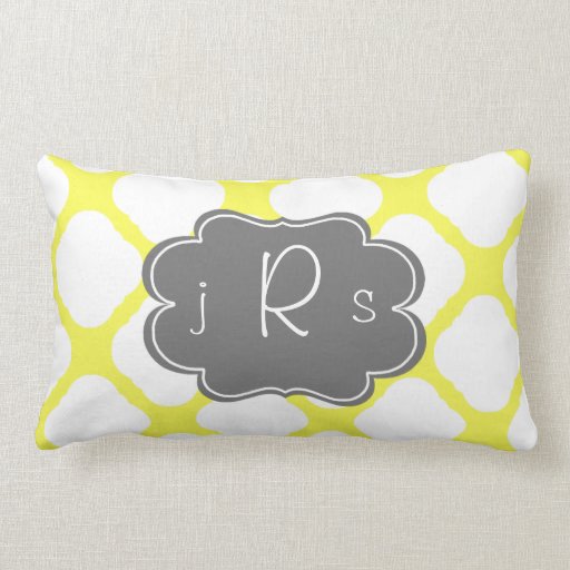 Custom Monogram Yellow and White Art Deco Pattern Pillow